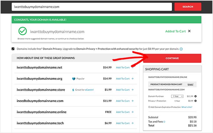 Domain.com has added the domain to the shopping cart Domain.com has added the domain to the shopping cart