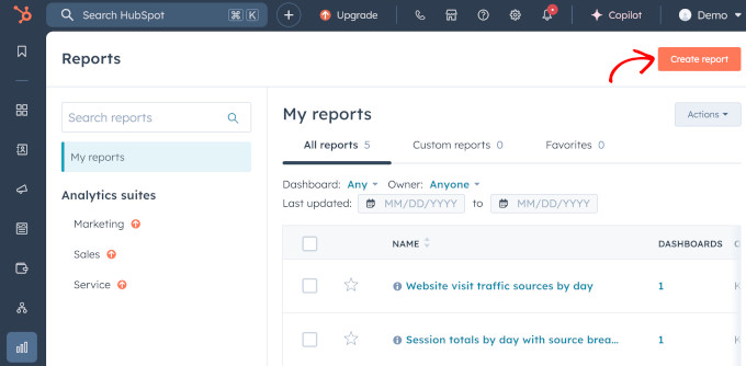 HubSpot add report