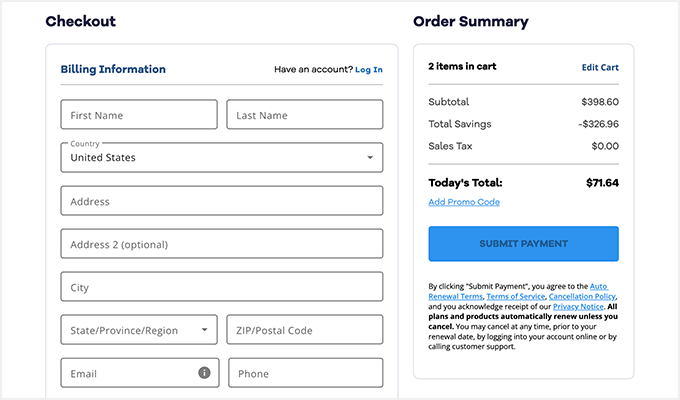 HostGator pay and checkout 